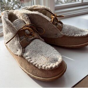 Minnetonka Cozy Knit and Suede Moccasin Boots